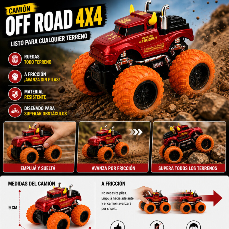 Camión Juguete 4x4 A Fricción Ruedas Grandes Todo Terreno Estilo 2