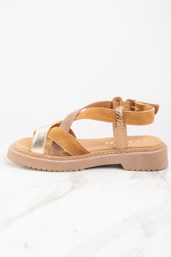Sandalia Cuero Combinada Camel