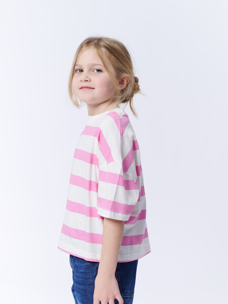Remera Manga 3/4 Rayas Rosa Y Crudo