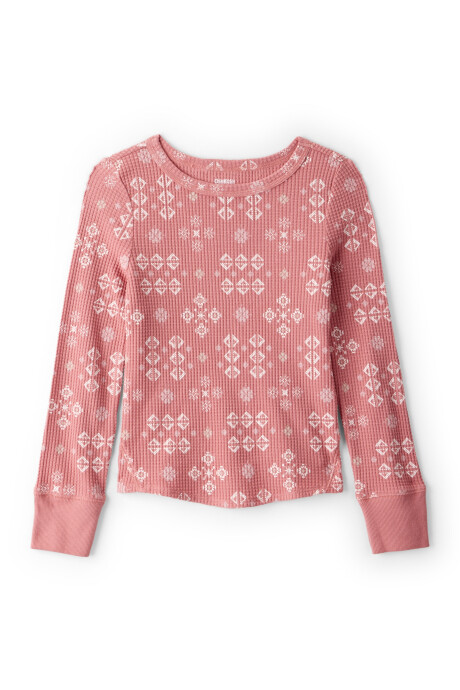 Remera de algodón térmico, rosada, diseño geométrico Sin color