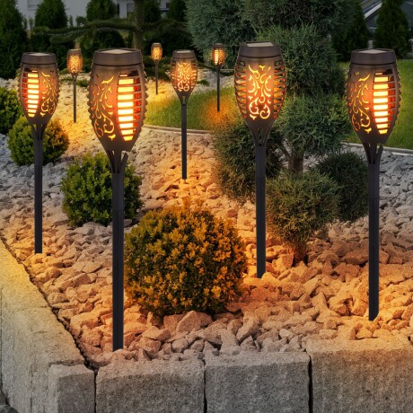 Antorcha Solar Led p/ Piso con Diseño Llama Jardín Exterior Negro