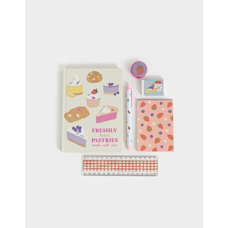 Set De Librería En Estuche De Mesh Con Strap Y Charm Combinacion Multicolor