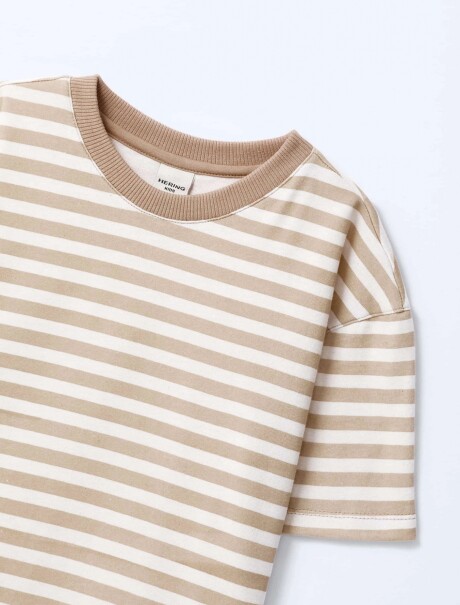 CAMISETA MANGA CORTA INFANTIL DE RAYAS BEIGE