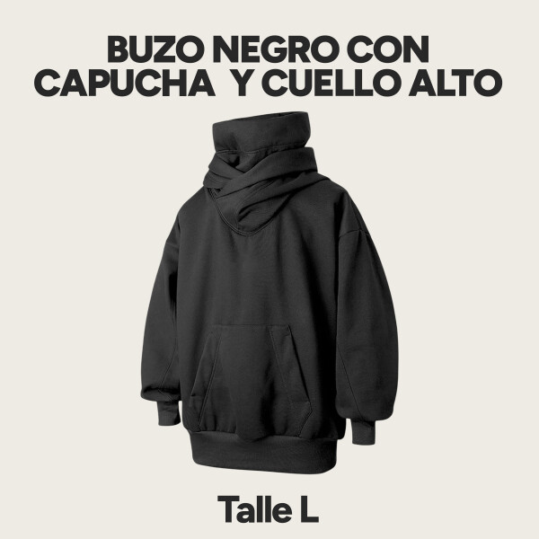 Canguro Buzo OverSize Capucha Cuello Frio Invierno Unisex Color Negro Talle L