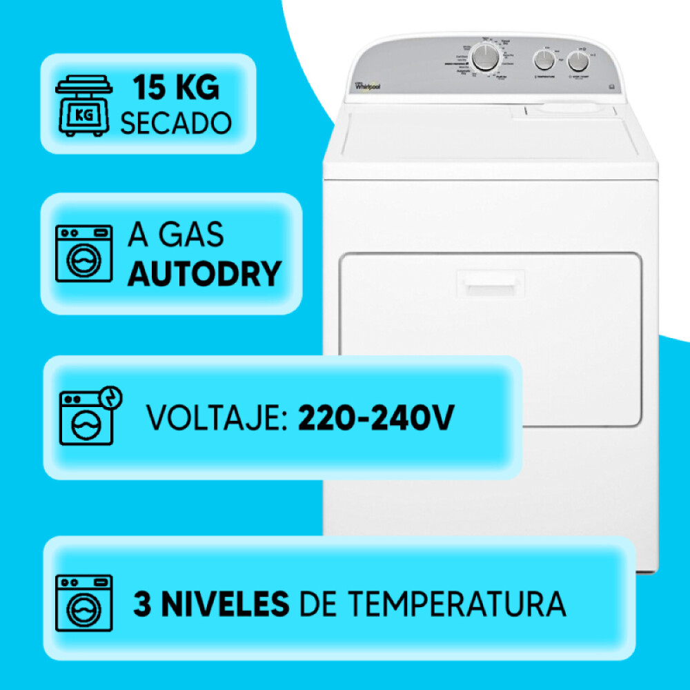 SECARROPAS WHIRLPOOL 3DWGD4815FW-ENV FRONTAL A GAS ENVASADO blanco