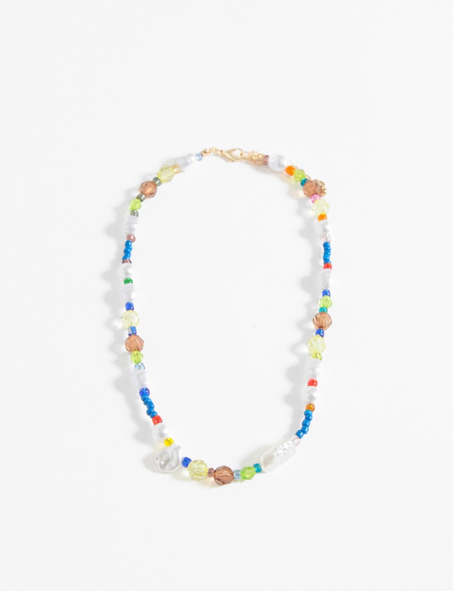 Collar cuentas, piedras y perla - multicolor 