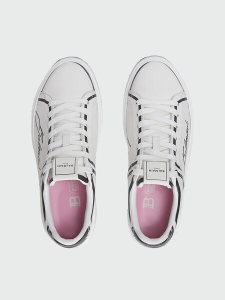 Balmain - Championes acordonados de cuero estampados, B-Court Blanco