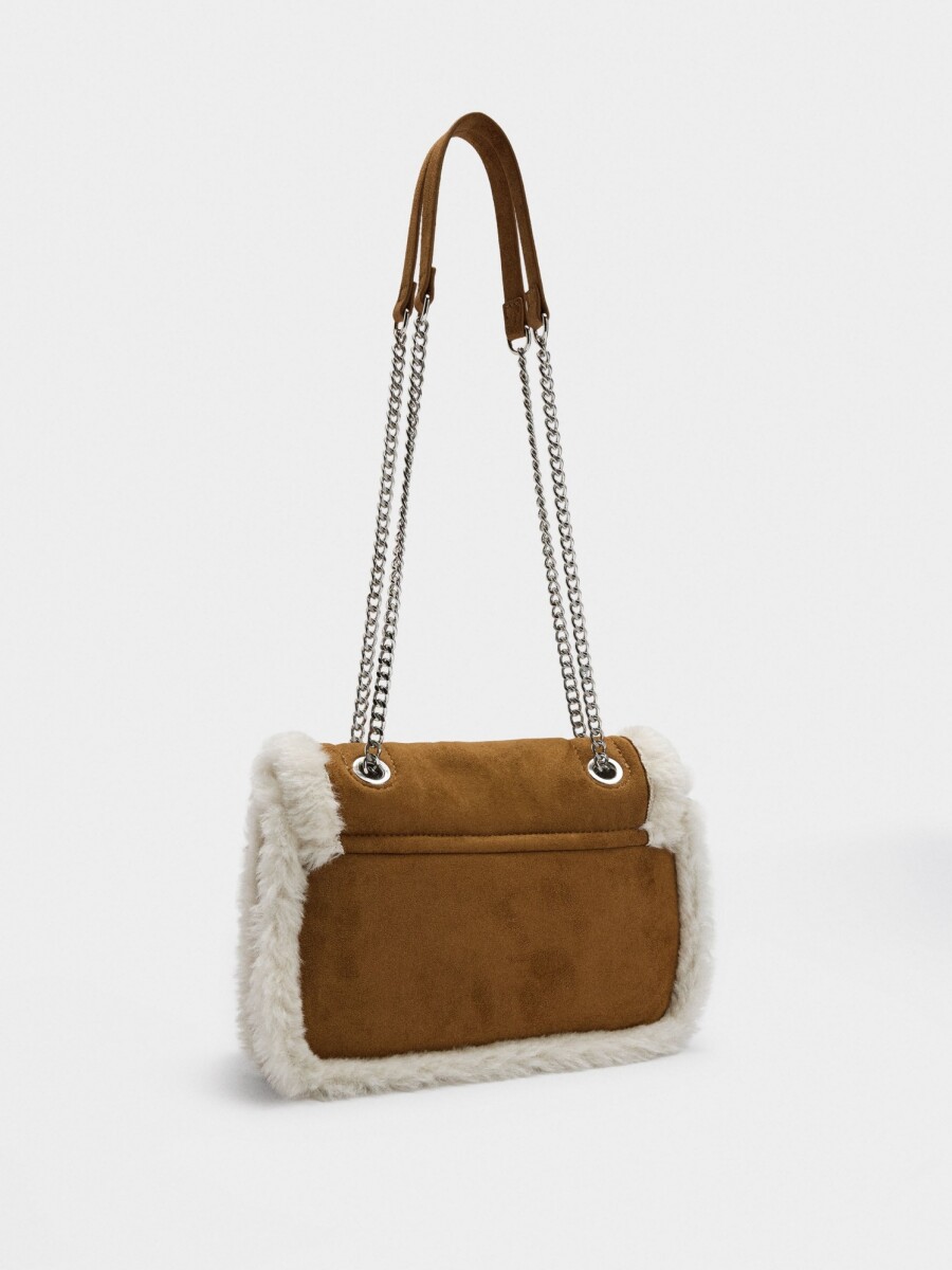 Bolso De Hombro Bordes Efecto Pelo camel
