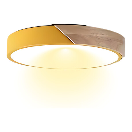 Luminaria Plafon Led Diám 30cm Metal Y Madera Luz cálida Amarillo