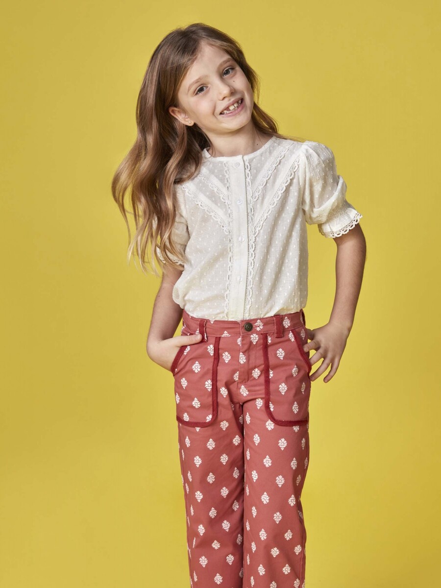 Blusa Con Tiras Bordadas Blanco
