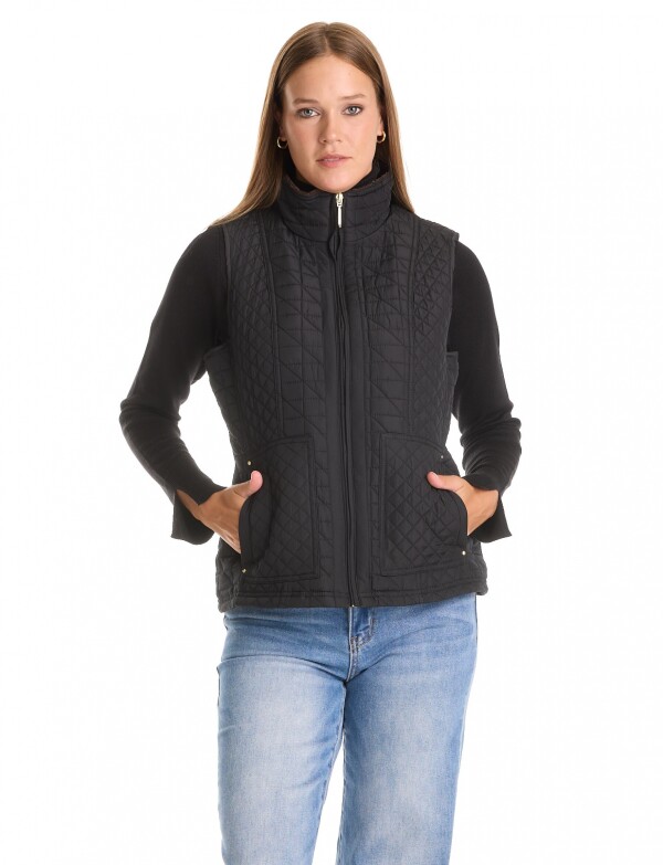 Chaleco Capitoneado Con Forro En Símil Piel NEGRO