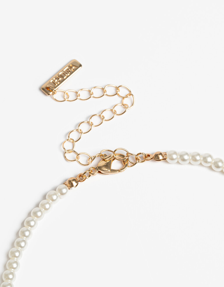 Collares Cortos Perla Collar Corto Perlas Y Corazón - Dorado