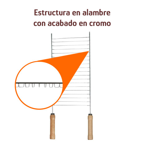 Rejilla Simple p/Parrilla Acero Reforzado c/Mangos de Madera Plateado