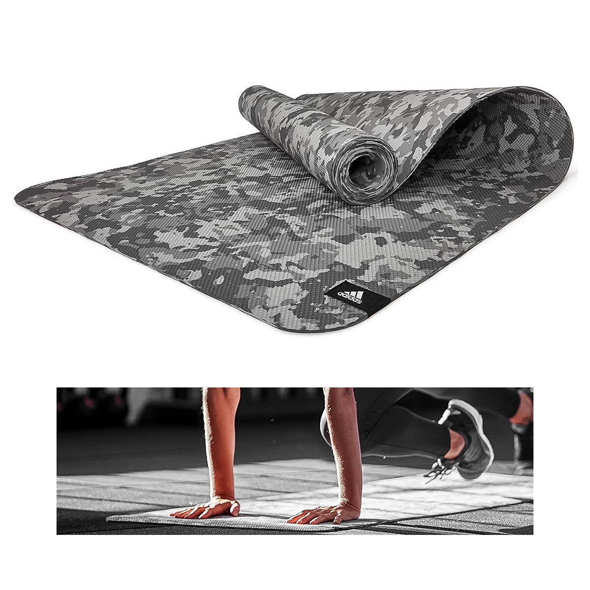 Colchoneta Yoga Fitness Mat Gris Camuflada 4mm Adidas 
