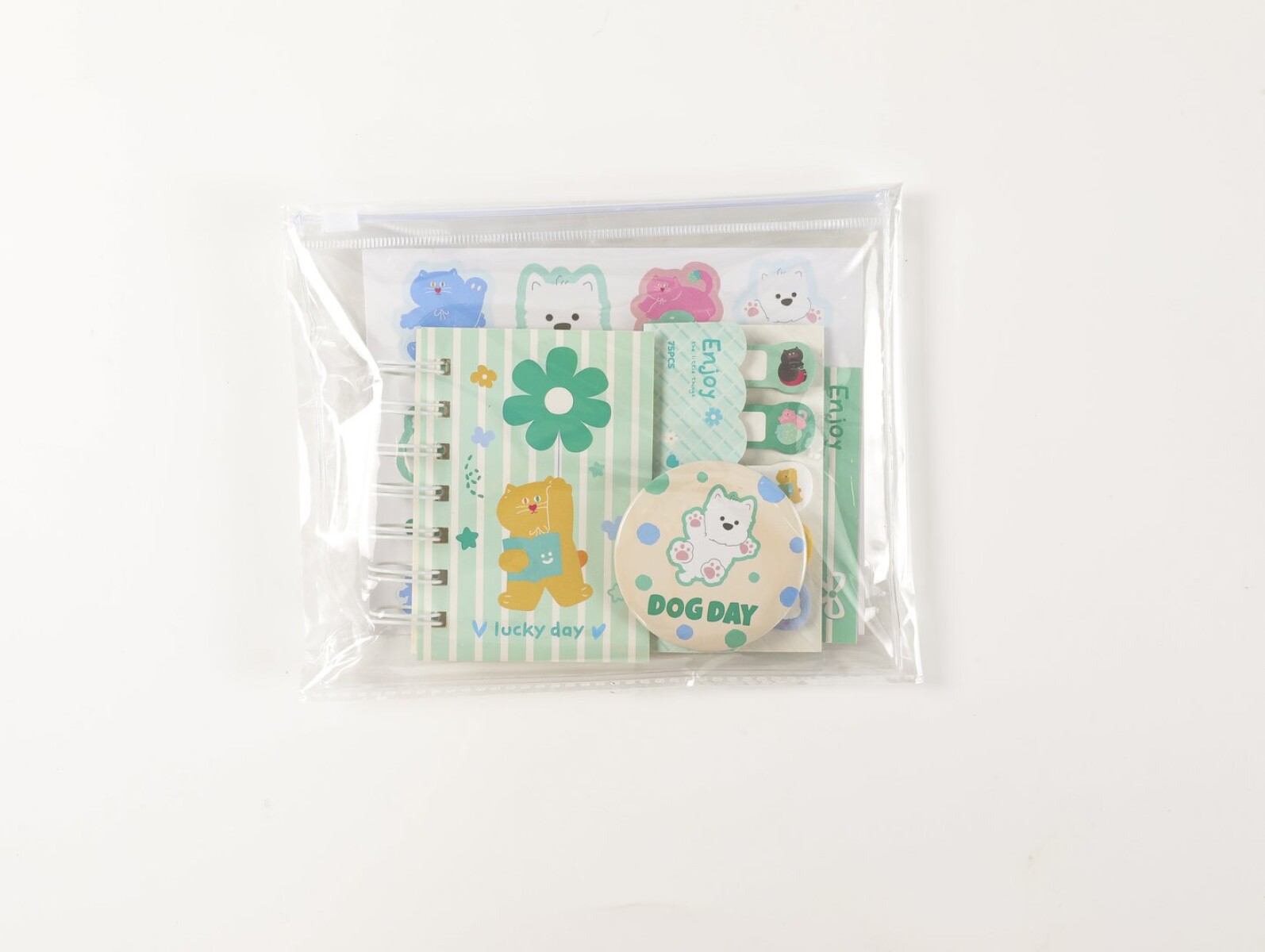 SET DE PAPELERÍA 5 PIEZAS CON CARTUCHERA PVC (DUODUO & MIMI / VERDE) 