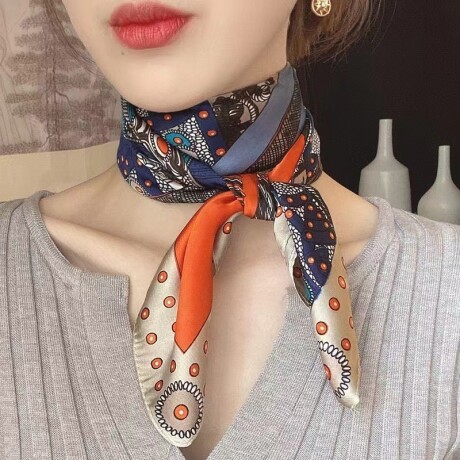 Pañuelo De Seda Grande Azul Naranja
