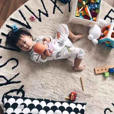 Alfombra Circular Abecedario 120 Cm De Diámetro Blanco