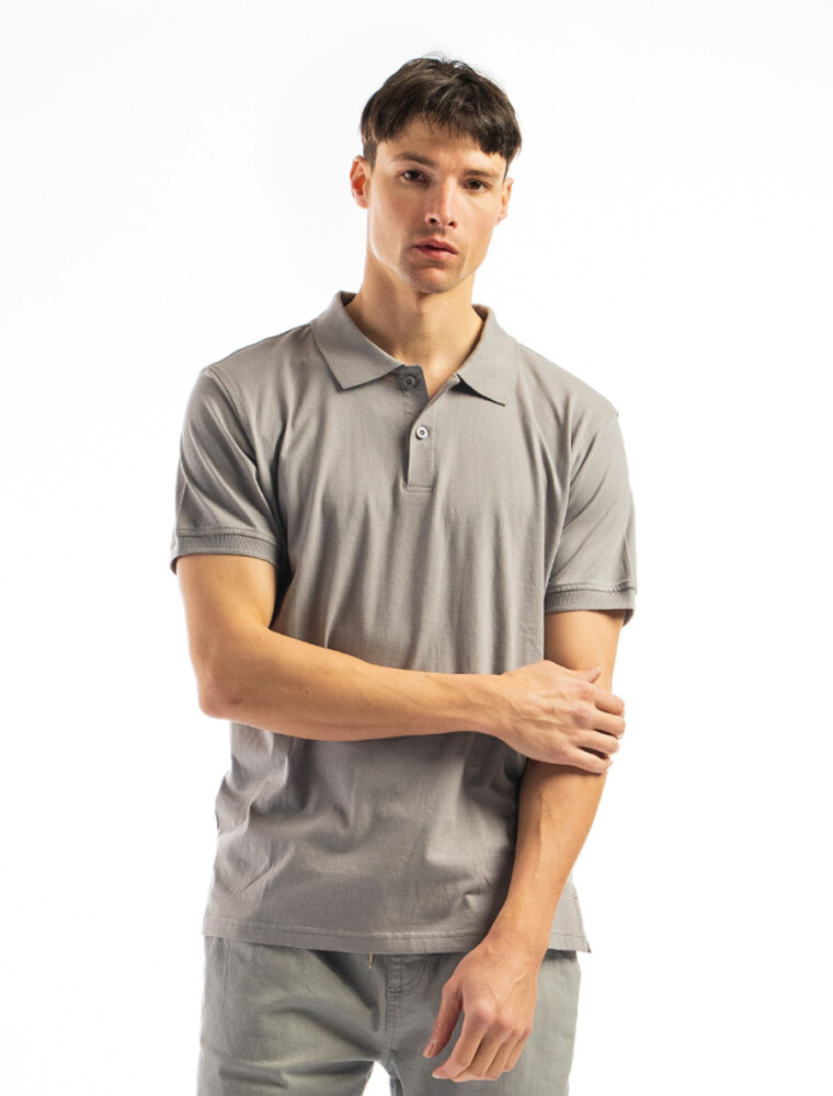 Remera Algodón Polo Jersey Gris Medio