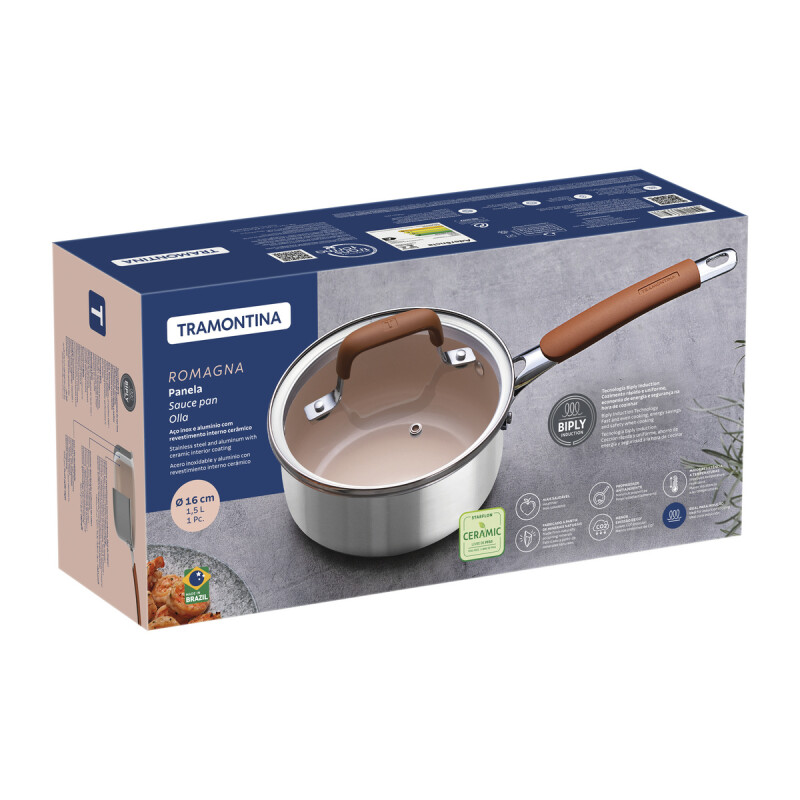 OLLA 16CM C/TAPA VIDRIO ACERO INOX. C/REVESTIMIENTO EN CERÁMICA ROMAGNA 28743/316 OLLA 16CM C/TAPA VIDRIO ACERO INOX. C/REVESTIMIENTO EN CERÁMICA ROMAGNA 28743/316