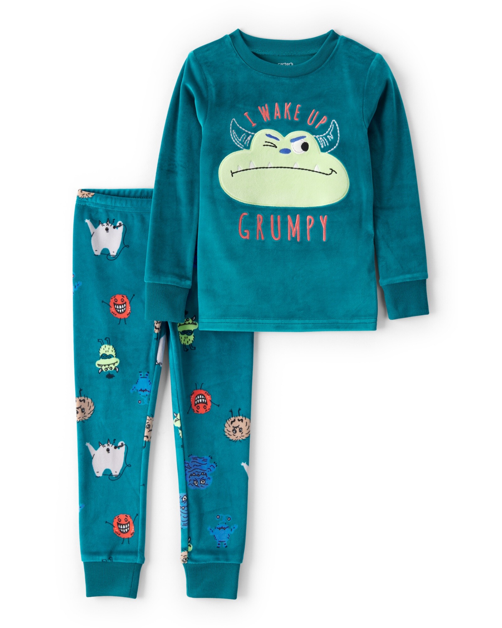 Pijama dos piezas de DreamPlush, remera y pantalón, diseño monstruos Sin color