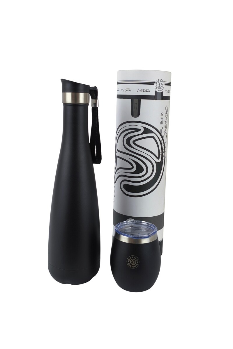 Termo Vacumm Cola De 750ml + Mate De Acero Inox De 240ml Negro