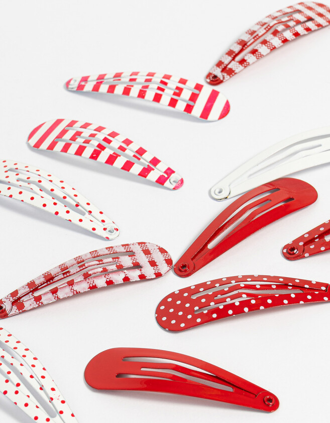 Hebillas Tic Tac Set por 12 Set De Hebillas Monocromáticas - Rojo Labial