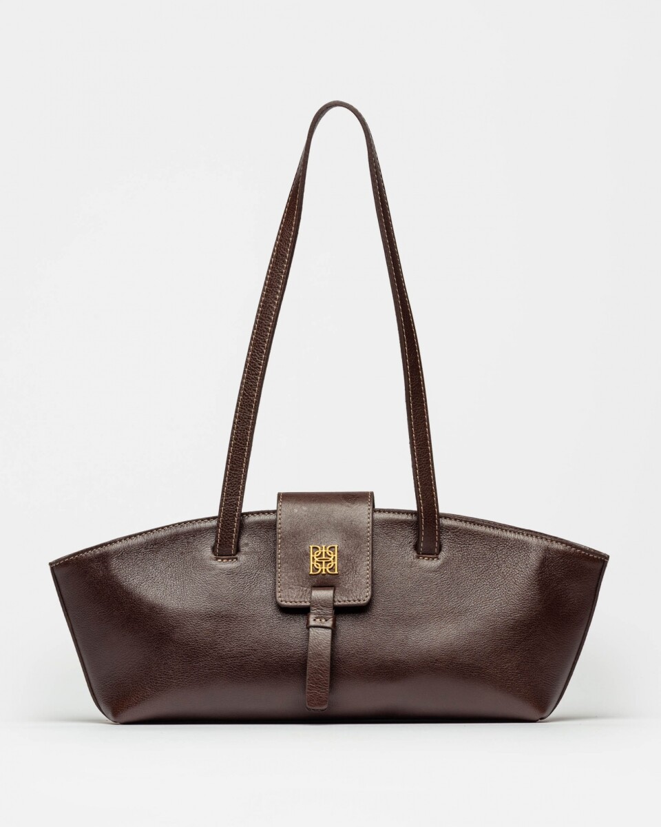 Cartera al hombro Paris en cuero liso - Chocolate 