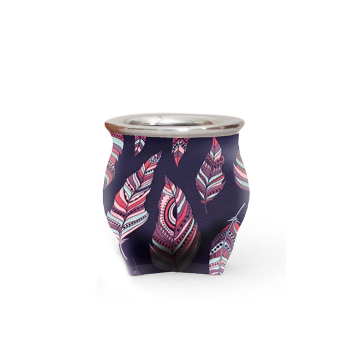 MATE DE CERÁMICA CHICO DELTA - PLUMAS MULTICOLOR 