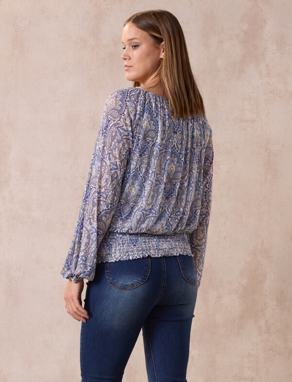 Blusa Frunce Print CELESTE/MULTI