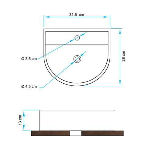 BACHA DE APOYO SEMICIRCULAR LOZA BLANCA LINEA MARSELLA 000
