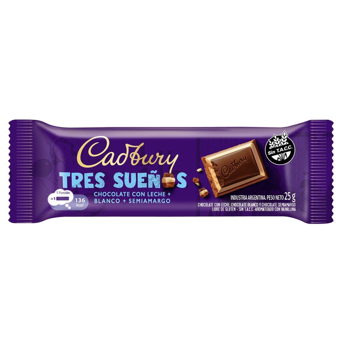 Tableta chocolate tres sueños U663 25GR sin gluten - AZUL 