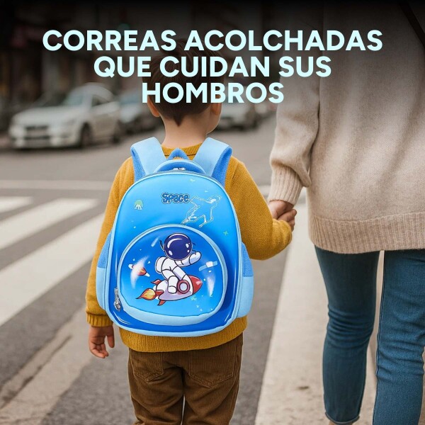 Mochila Escolar Reforzada 33x24cm 2 Bolsillos Astronauta Color Celeste