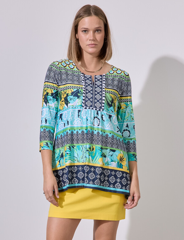 Blusa Print Bordado MULTI/VERDE