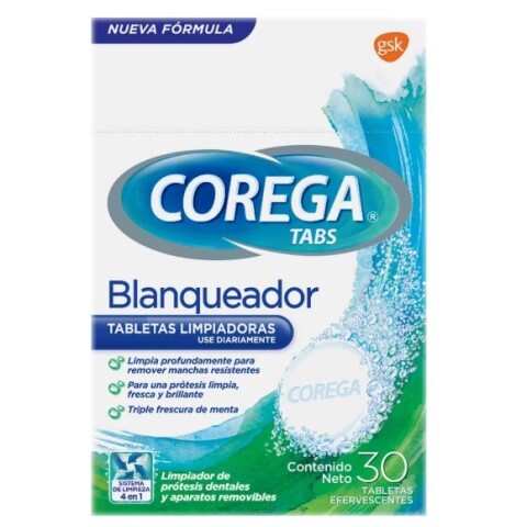 Tabletas limpiadoras de prótesis dental Corega Blanqueador uso diario