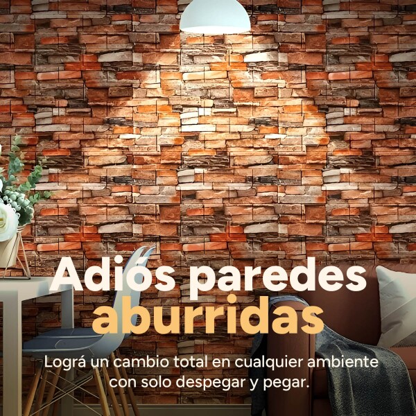 Revestimiento Pared Adhesivo 3d Piedra Ladrillo 20 Mts x 0,70 Mts Variante Color Rojo Ladrillo