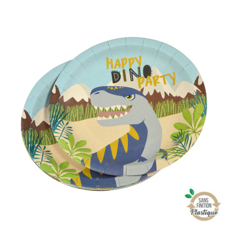 SET 6 PLATOS PAPEL MULTICOLOR DINO 18,5D