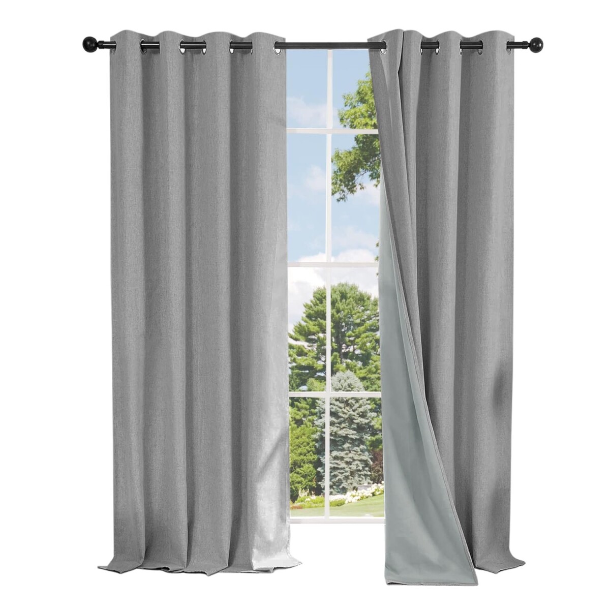 Cortina Blackout 100% Engomada Termica Set 2 Paños Tipo Lino - Variante Color Gris Oscuro 