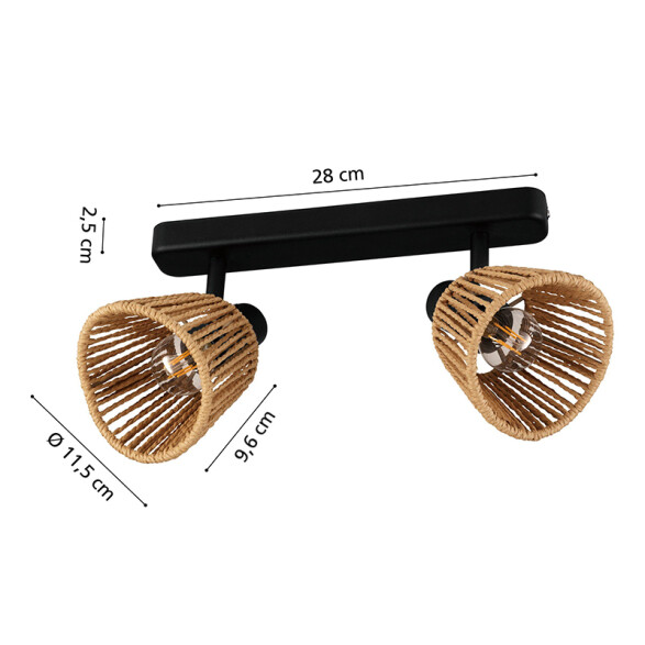 Aplique acero negro 2xE14 c/pantalla de papel EG6162