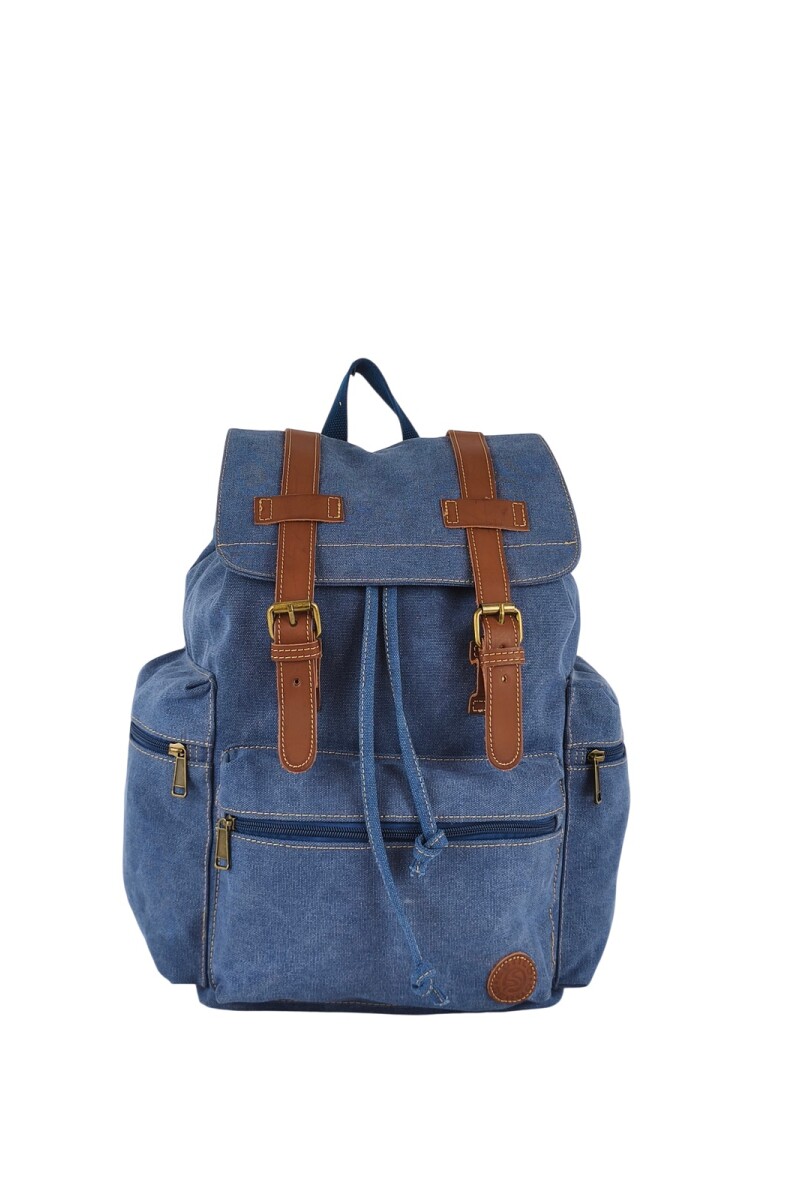 Mochila grande con bolsillos azul