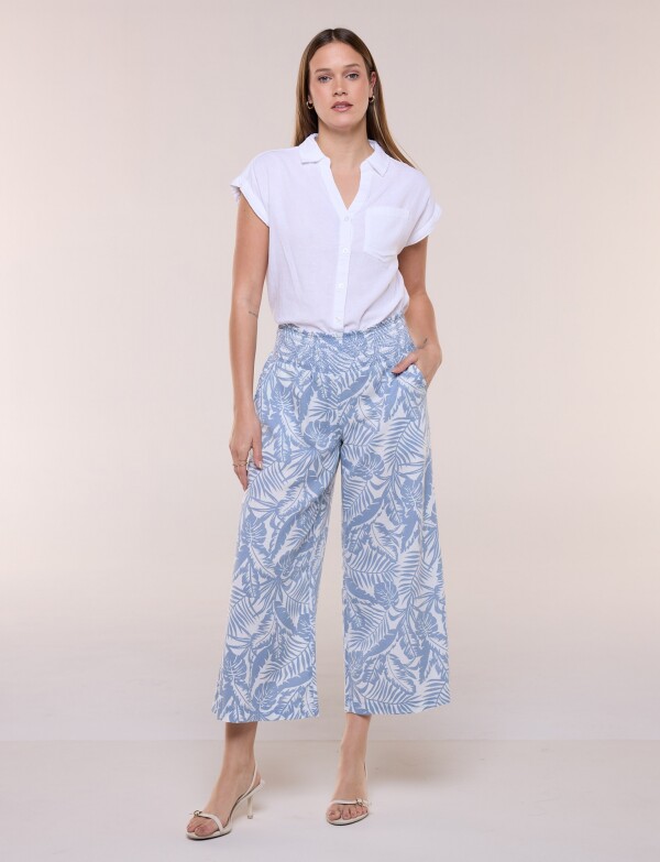 Pantalón Crop Lino Wide Leg CELESTE/MULTI