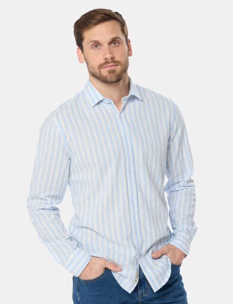 CAMISA RAYADA DE LINO Celeste