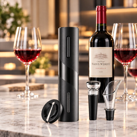 Set de Vino con Sacacorchos Eléctrico a Pilas y 3 Accesorios Set de Vino con Sacacorchos Eléctrico a Pilas y 3 Accesorios