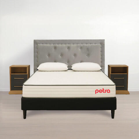 JUEGO DE DORMITORIO SOMMIER MESA DE LUZ RESPALDO ALMOHADA GRIS Juego De Dormitorio Sommier Mesa De Luz Respaldo Almohada Gris