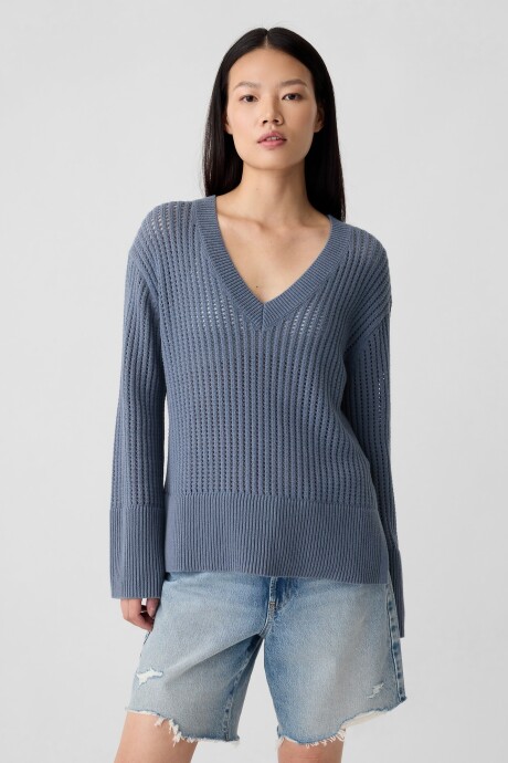 Buzo Cuello V Mujer Bainbridge Blue