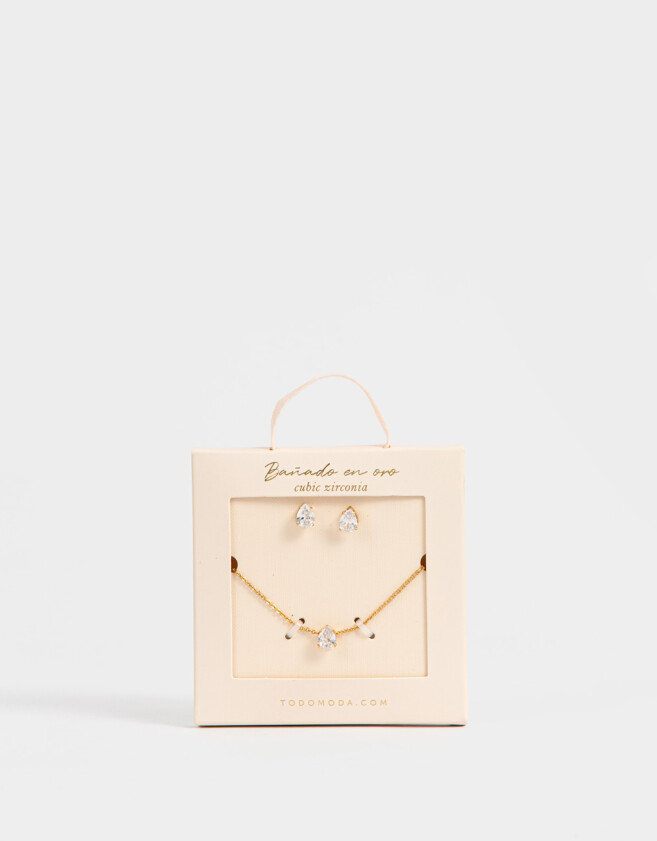 Bijouterie Set Premium Gold Set De Collar Y Aros Con Cubic Zirconia - Dorado