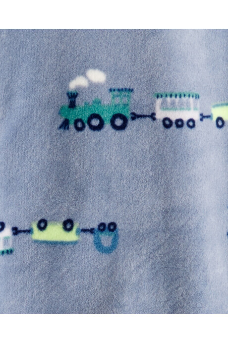Pijama una pieza de DreamPlush, con pie, azul, diseño trenes. Talles 2-5T Sin color