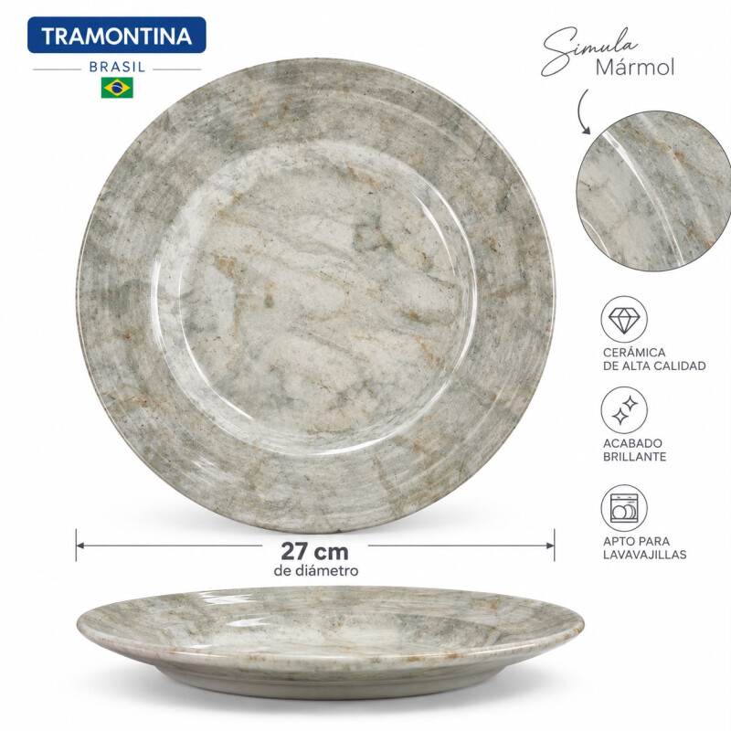 Juego 6 Platos Llanos Tramontina 27 cm Cerámica Símil Mármol Juego 6 Platos Llanos Tramontina 27 cm Cerámica Símil Mármol