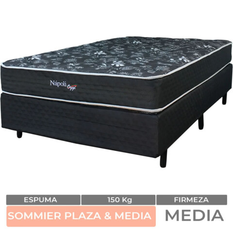 PLAZA Y MEDIA + BOX - Conjunto de Sommier Napoli Espuma de 1 y 1/2 Plaza 190x110x54 150K PLAZA Y MEDIA + BOX - Conjunto de Sommier Napoli Espuma de 1 y 1/2 Plaza 190x110x54 150K