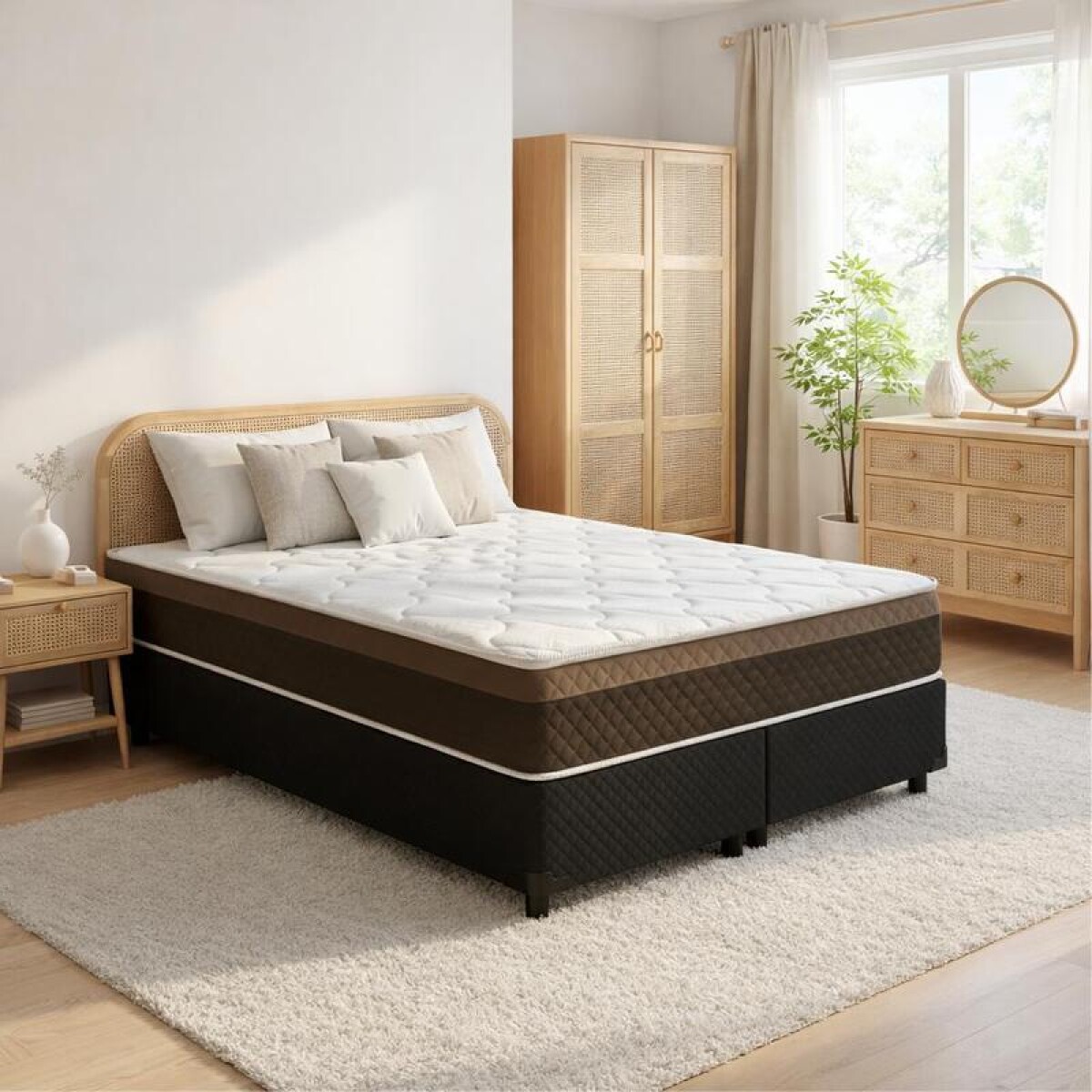 Sommier con Resortes Pocket Espuma Alta Densidad y Eurotop Soporte 130 Kg - Queen 158 cm de Ancho 