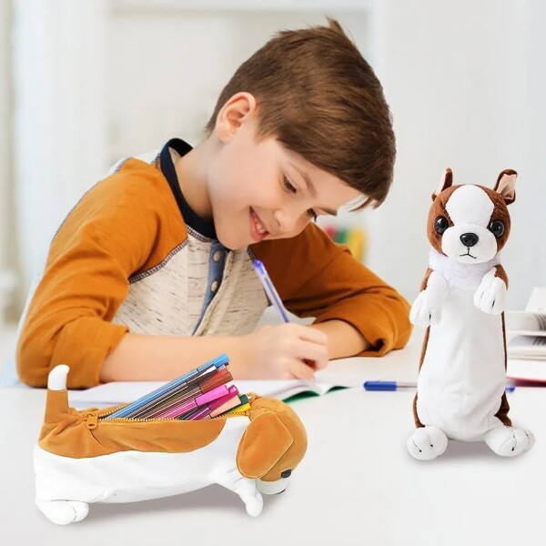 Cartuchera Escolar Peluiche Perro Infantil Con Cierre 2 en 1 Variante Color Beige